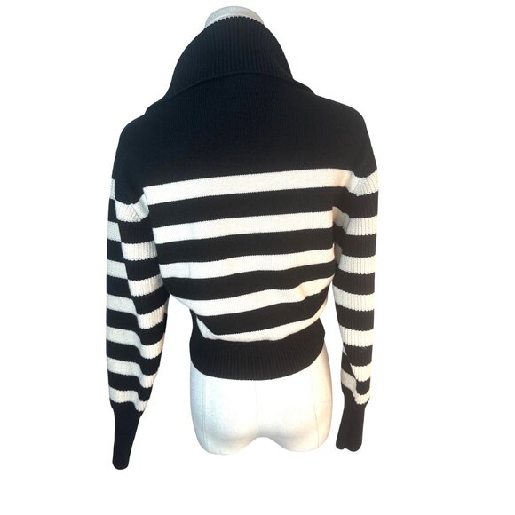 ZARA Black & Off White Medium Striped Half-Zip Sweater With Ribbed Trim - Picture 10 of 11